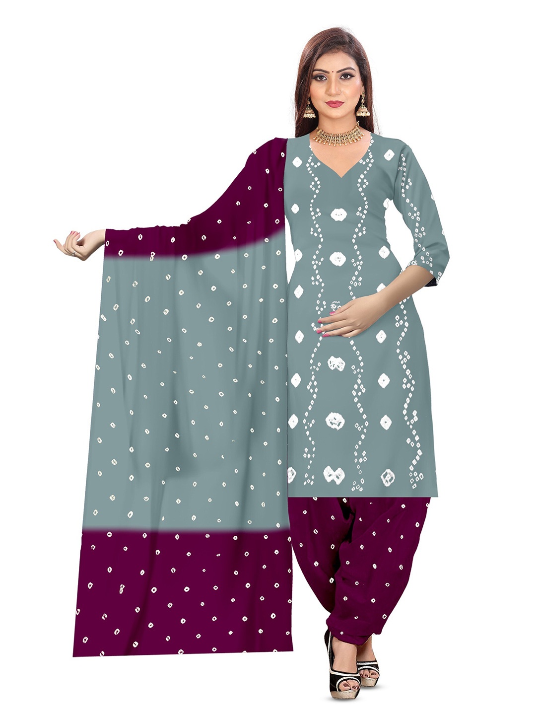 

ZEEPKART Bandhani Printed Unstitched Dress Material, Grey