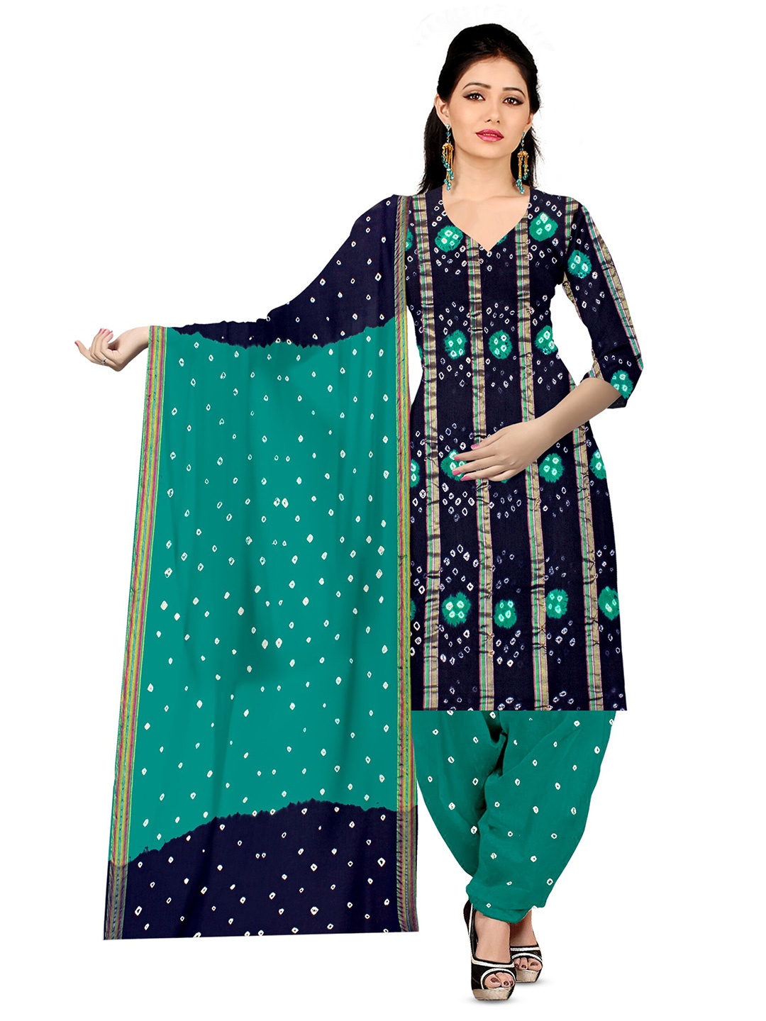 

ZEEPKART Bandhani Printed Unstitched Dress Material, Blue