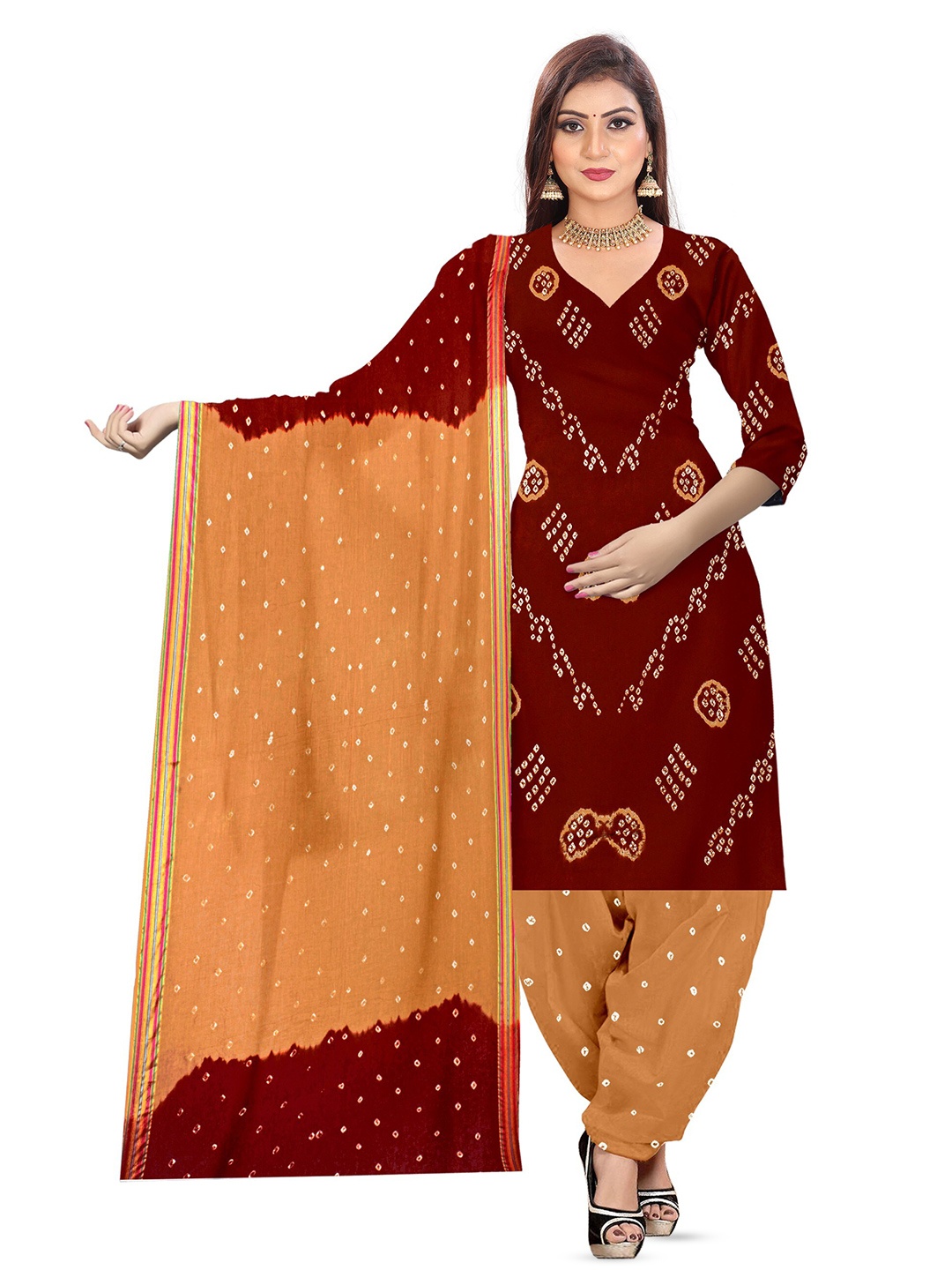 

ZEEPKART Bandhani Printed Unstitched Dress Material, Maroon