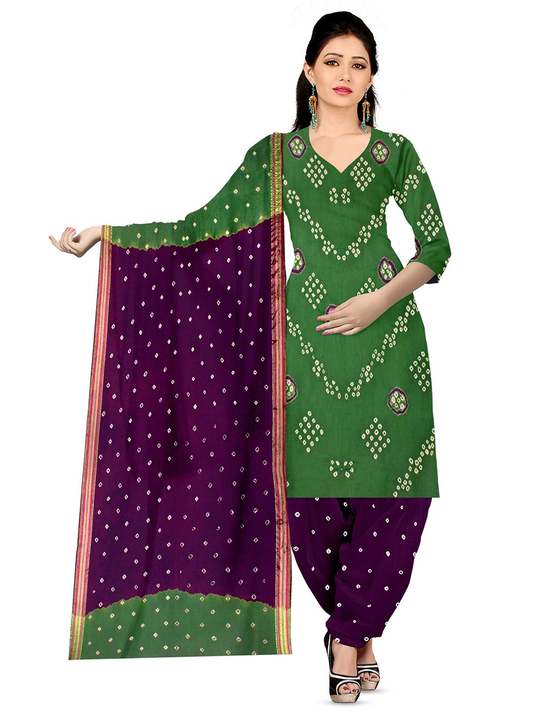 

ZEEPKART Bandhani Printed Unstitched Dress Material, Green