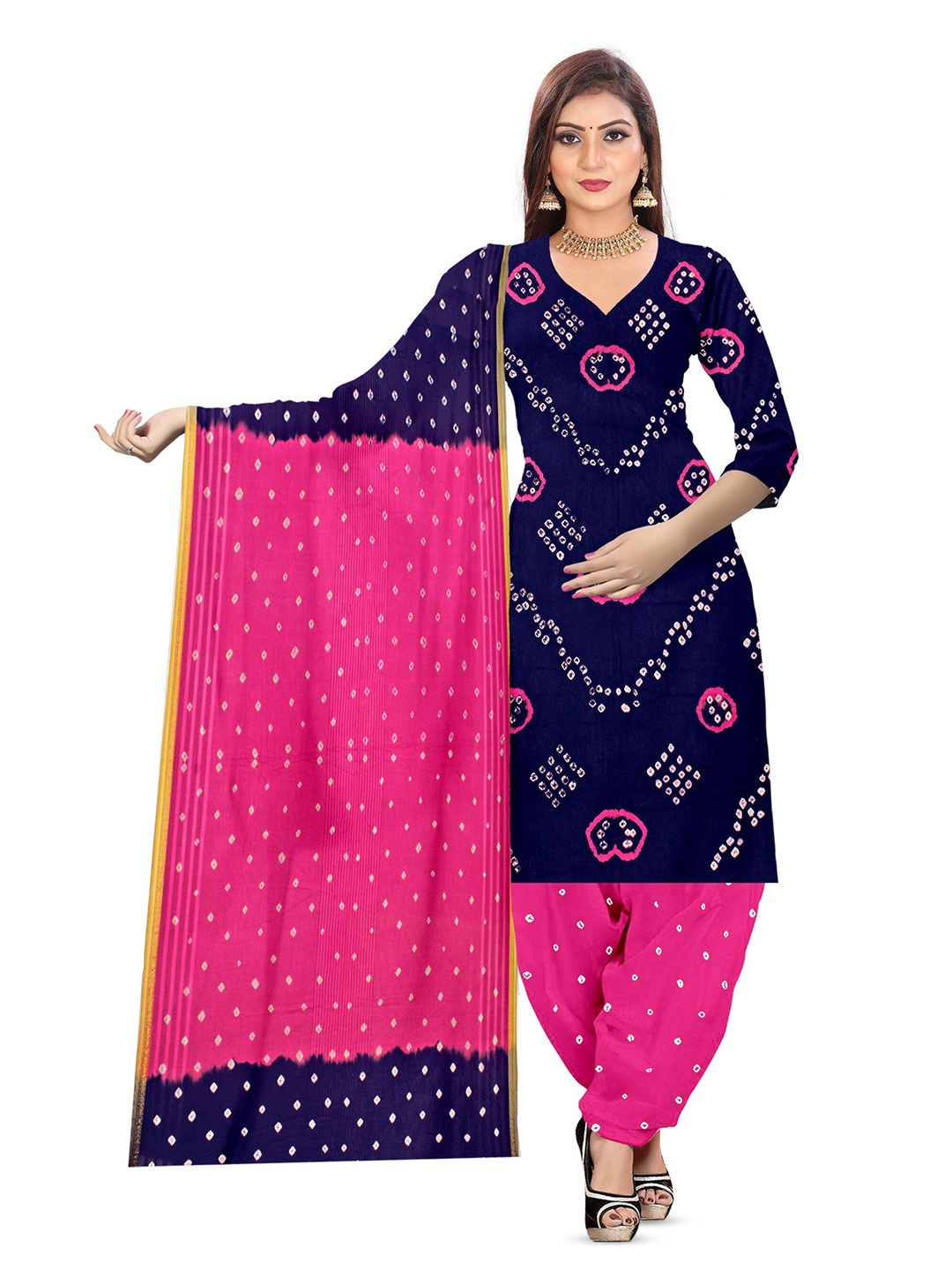 

ZEEPKART Bandhani Printed Unstitched Dress Material, Blue