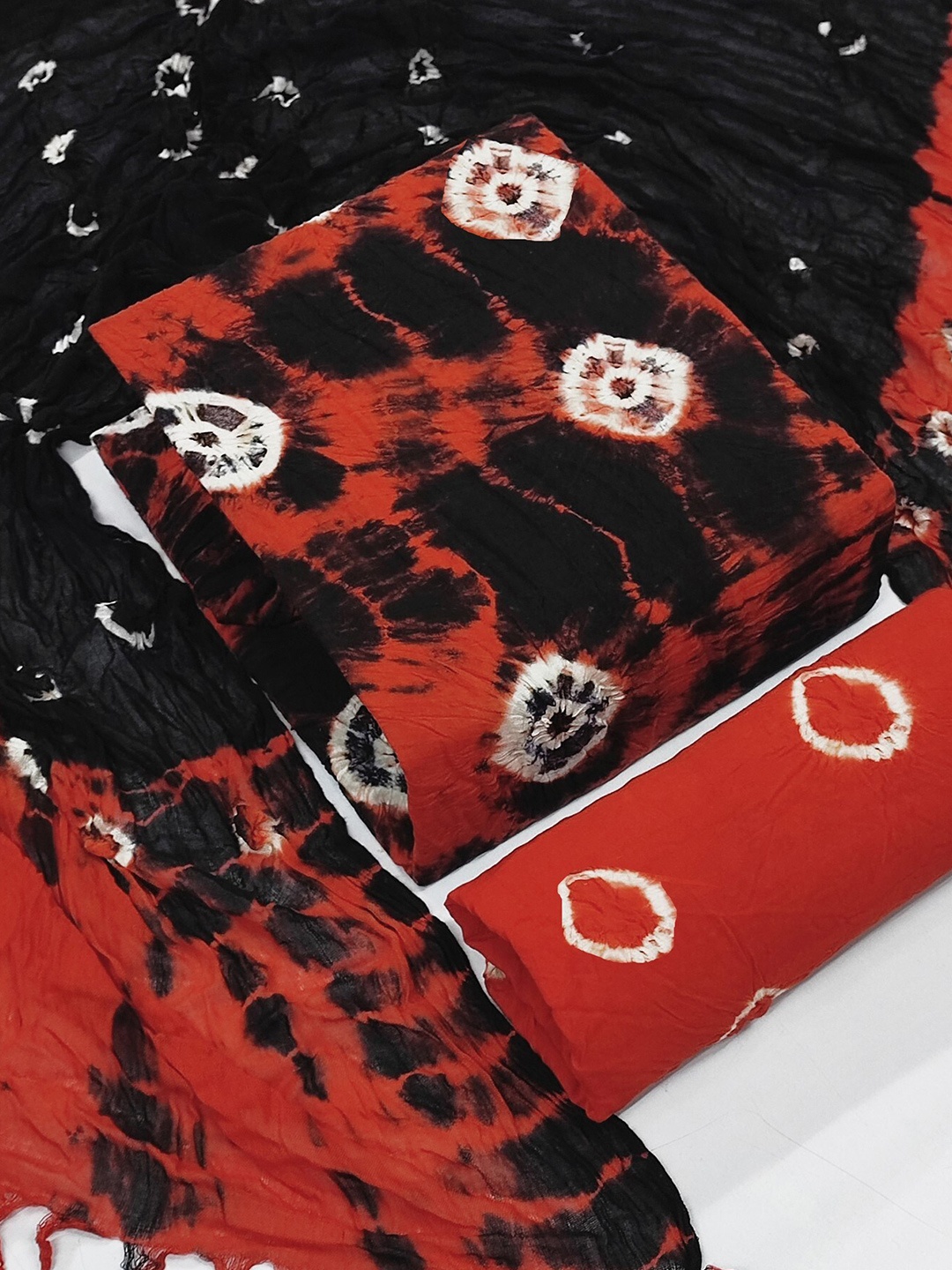 

ZEEPKART Bandhani Dyed Unstitched Dress Material, Red