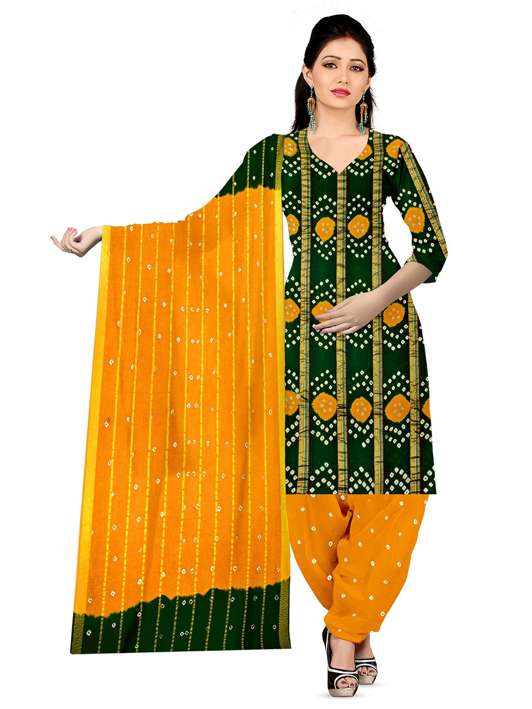 

ZEEPKART Bandhani Printed Unstitched Dress Material, Green