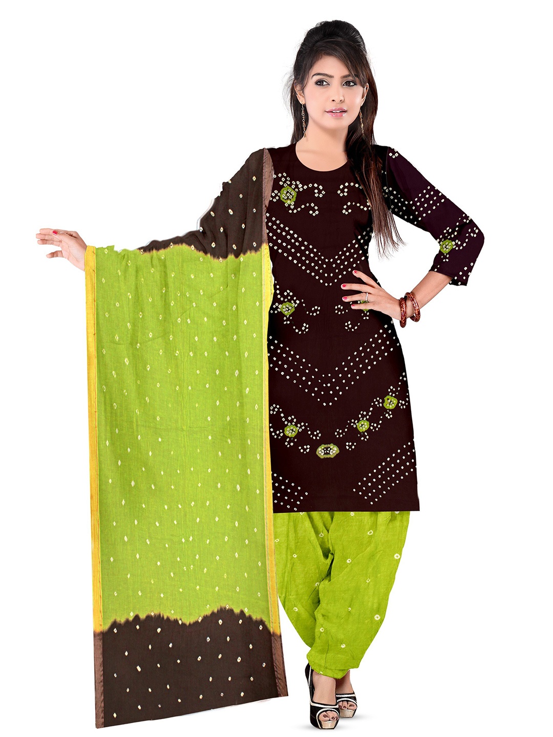 

ZEEPKART Bandhani Printed Unstitched Dress Material, Black