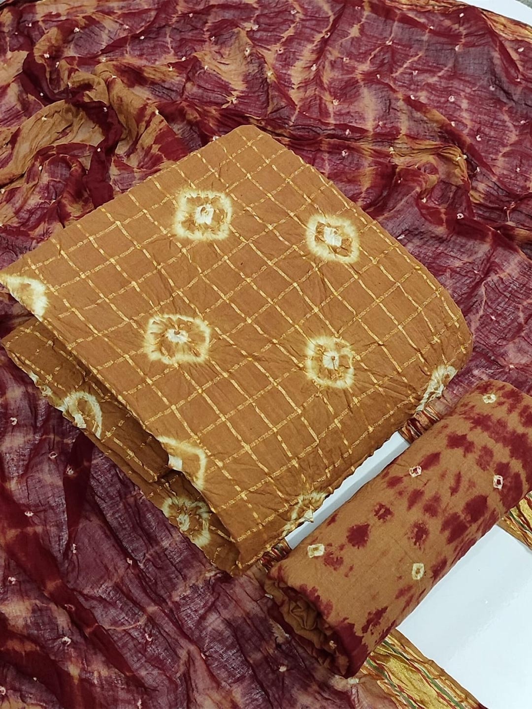 

ZEEPKART Bandhani Dyed Unstitched Dress Material, Brown