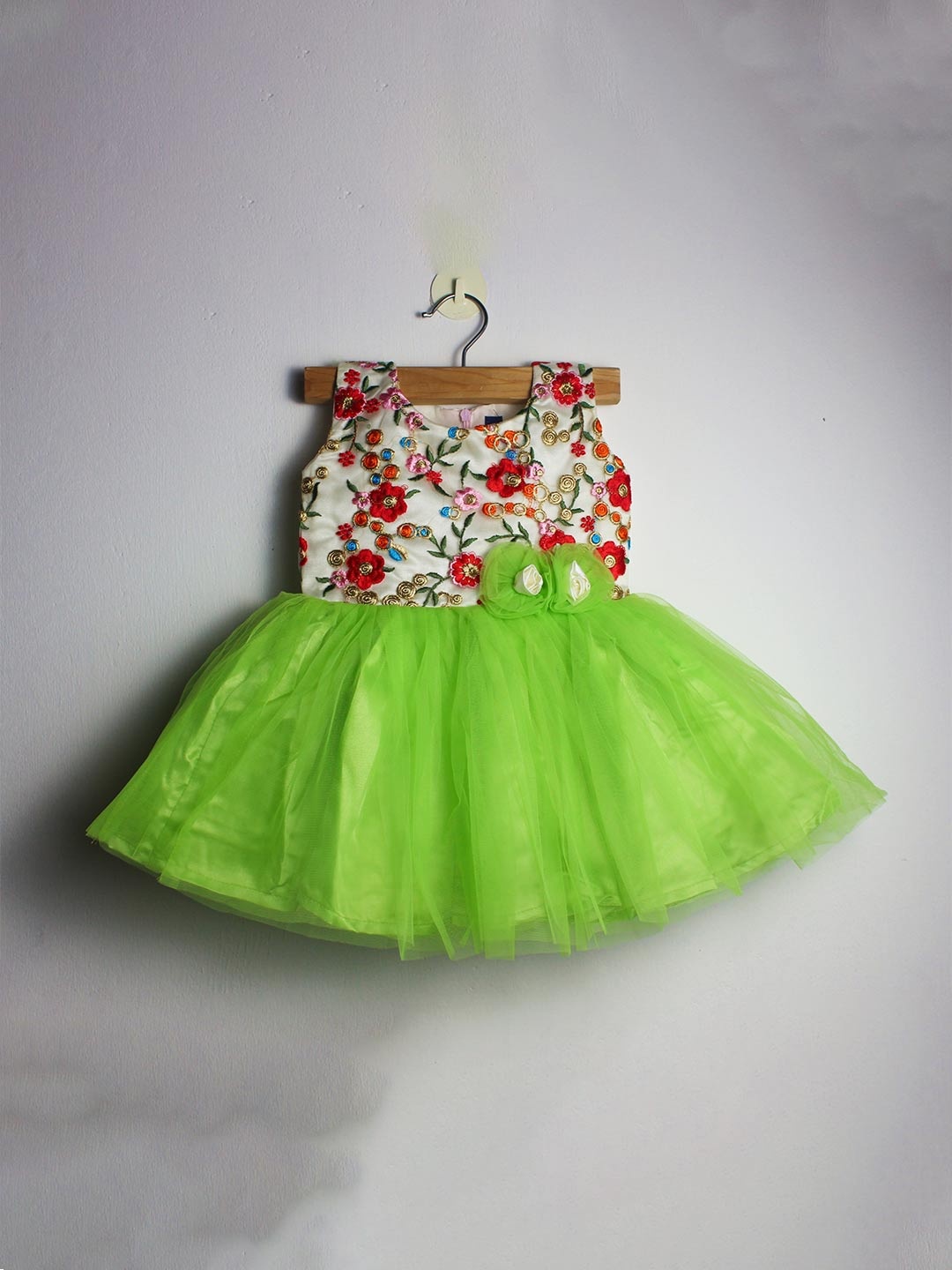 

BAESD Girls Floral Printed Net Fit & Flare Dress, Green