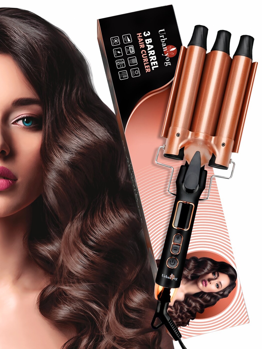 

URBANYOG 3 Barrel Hair Curler Hairstyle, Double Ceramic Coated Barrels Instant-350 gm, Black