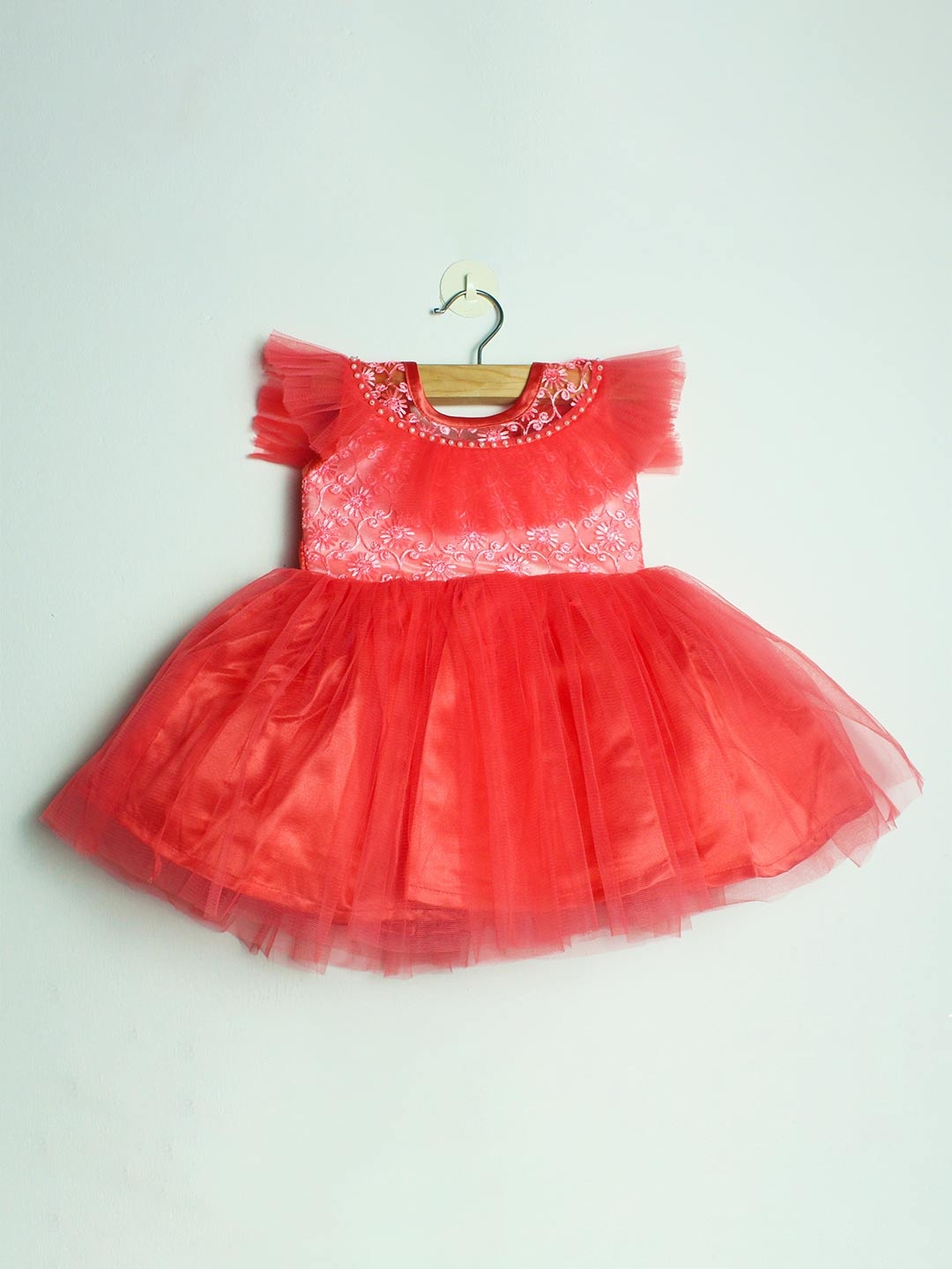 

BAESD Girls Flutter Sleeves Net Fit & Flare Dress, Peach