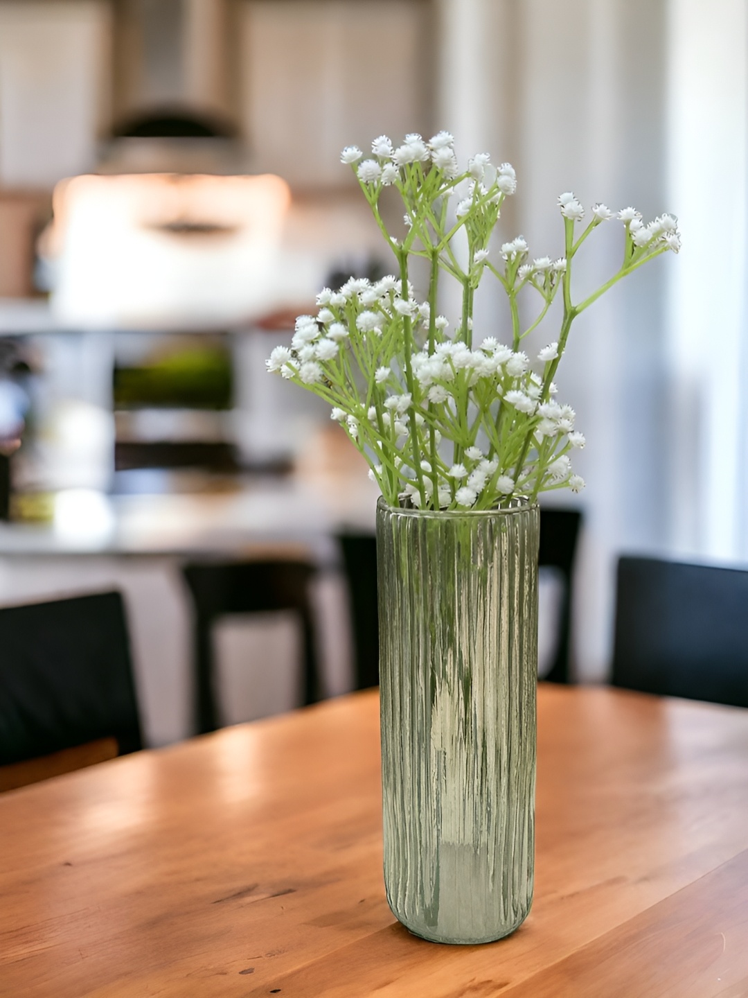 BS AMOR Green Glass Vases With White Flower
