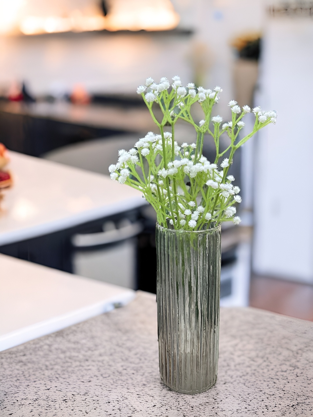 

BS AMOR Black Glass Vases With White Flower