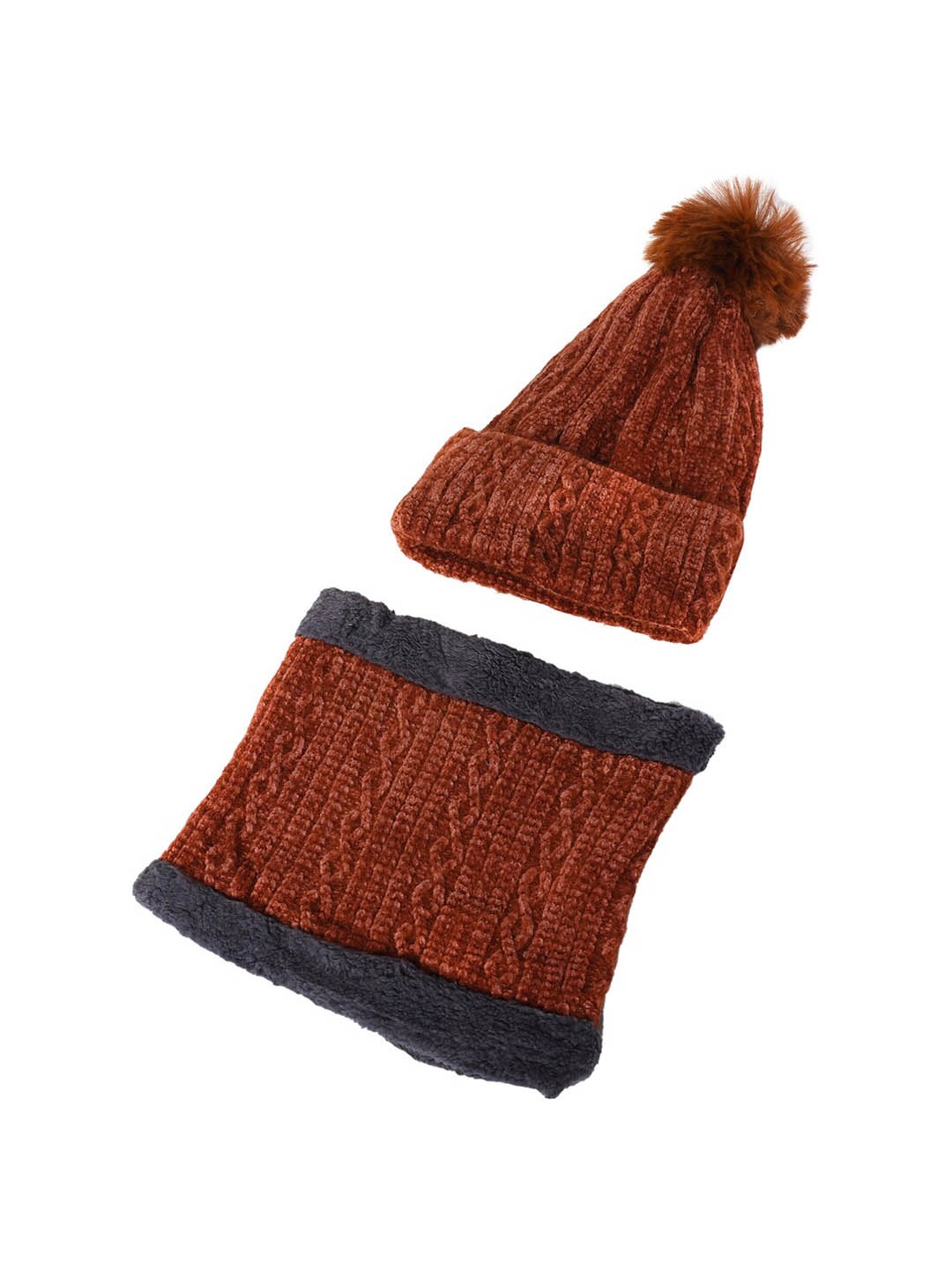 

TEEMOODS Self Design Acrylic Beanie with Neck Warmer, Brown
