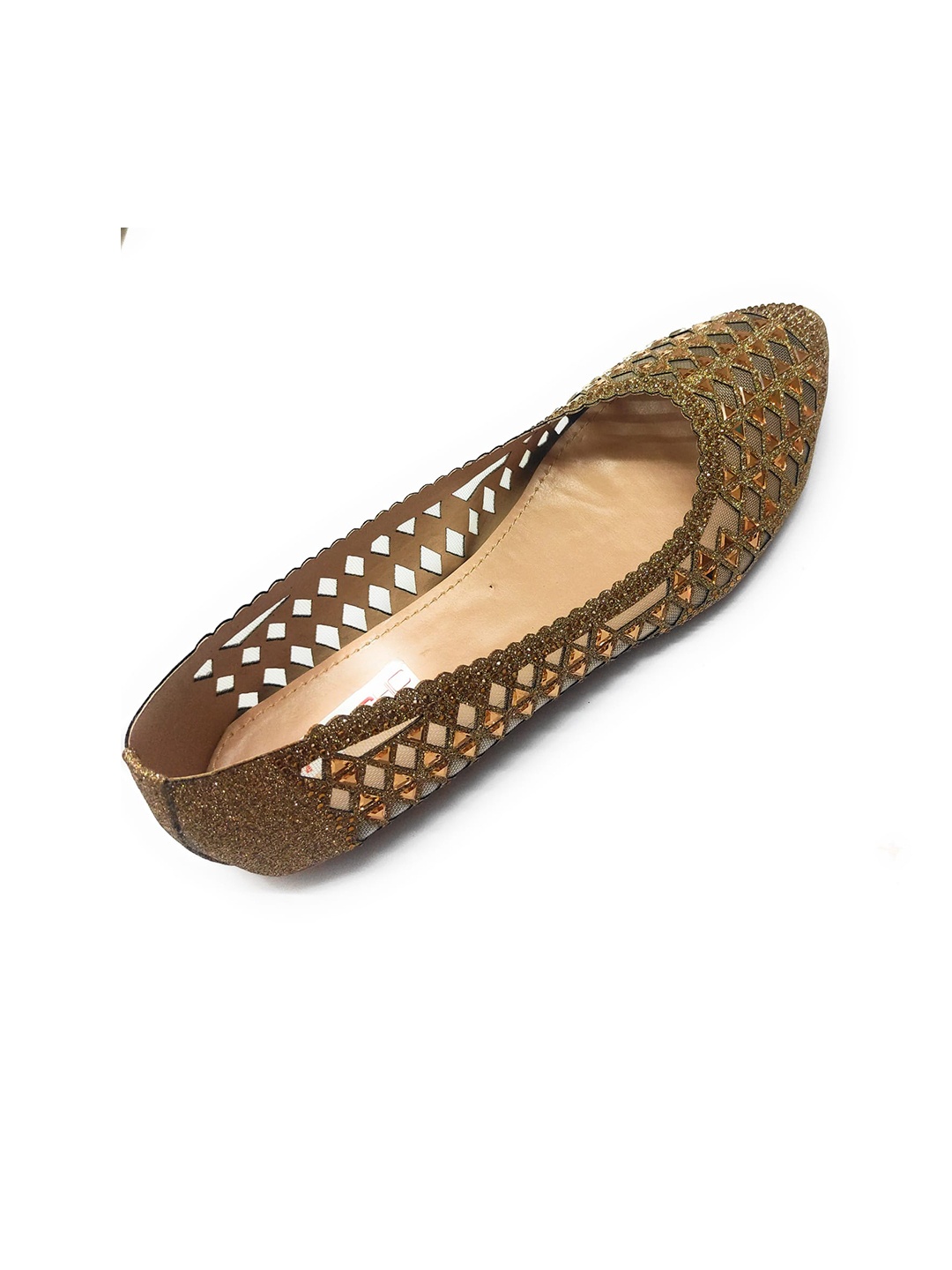 

Ta Chic Embellished Pointed Toe Ballerinas, Gold