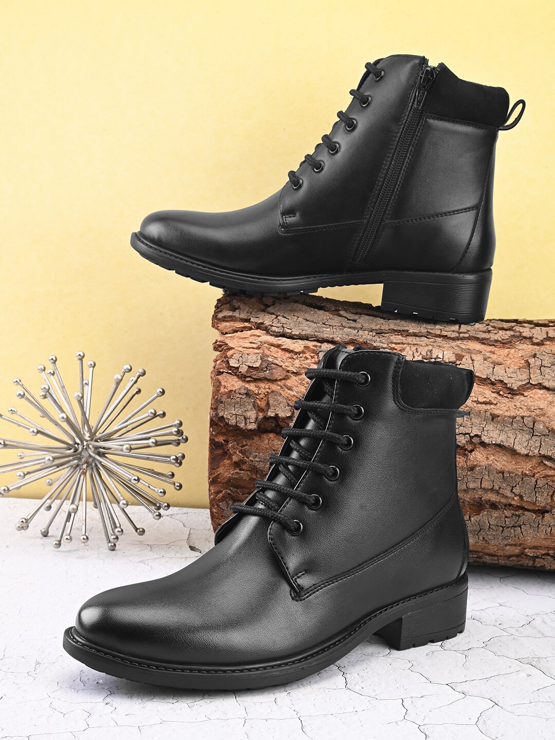 

pelle albero Women Round Toe Flatform Lace-up Boots, Black