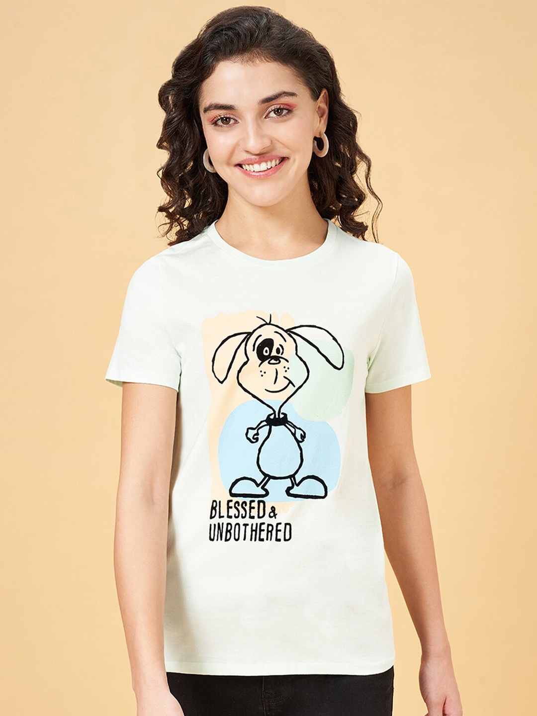 

People Blue Printed Extended Sleeves Pockets Cotton T-shirt
