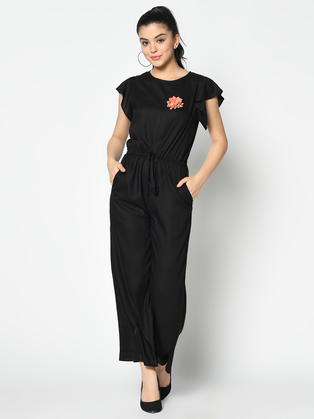 

SQew Waist Tie-up Basic Jumpsuit, Black