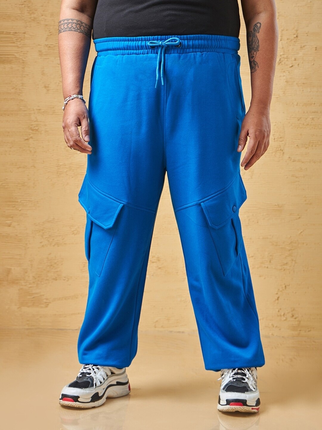 

Bewakoof Heavy Duty 1.0 Men Super Loose Fit Plus Size Cargo Joggers, Blue