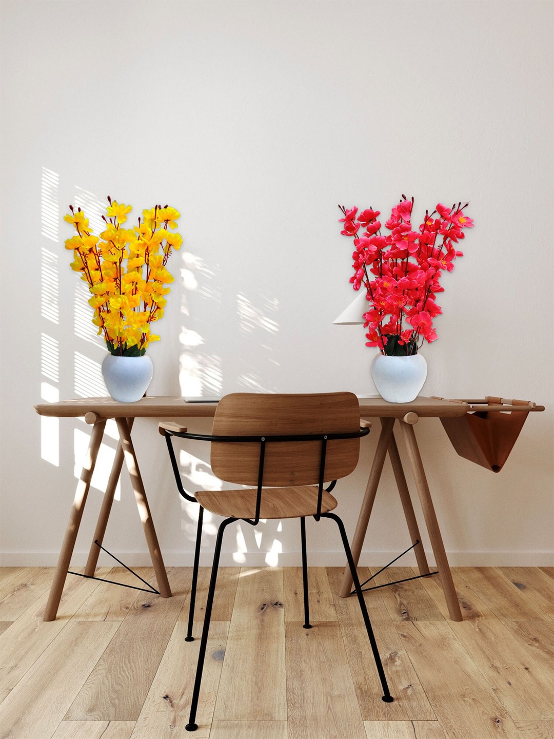 

ARTSY Unisex Yellow & Red 2PCs Cherry Blossom Artificial Flowers & Plants