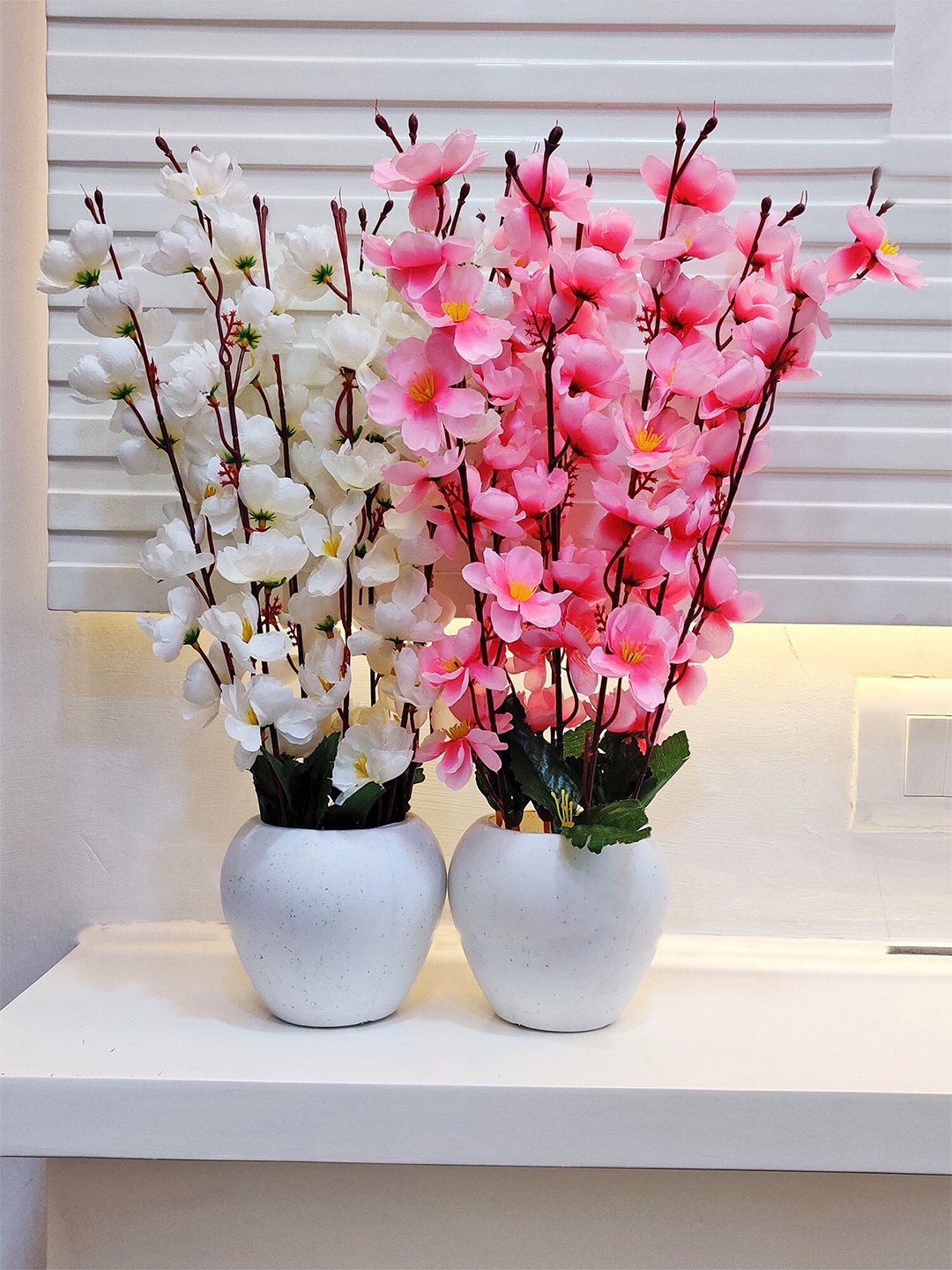 

ARTSY Unisex White & Pink 2PCs Cherry Blossom Artificial Flowers & Plants