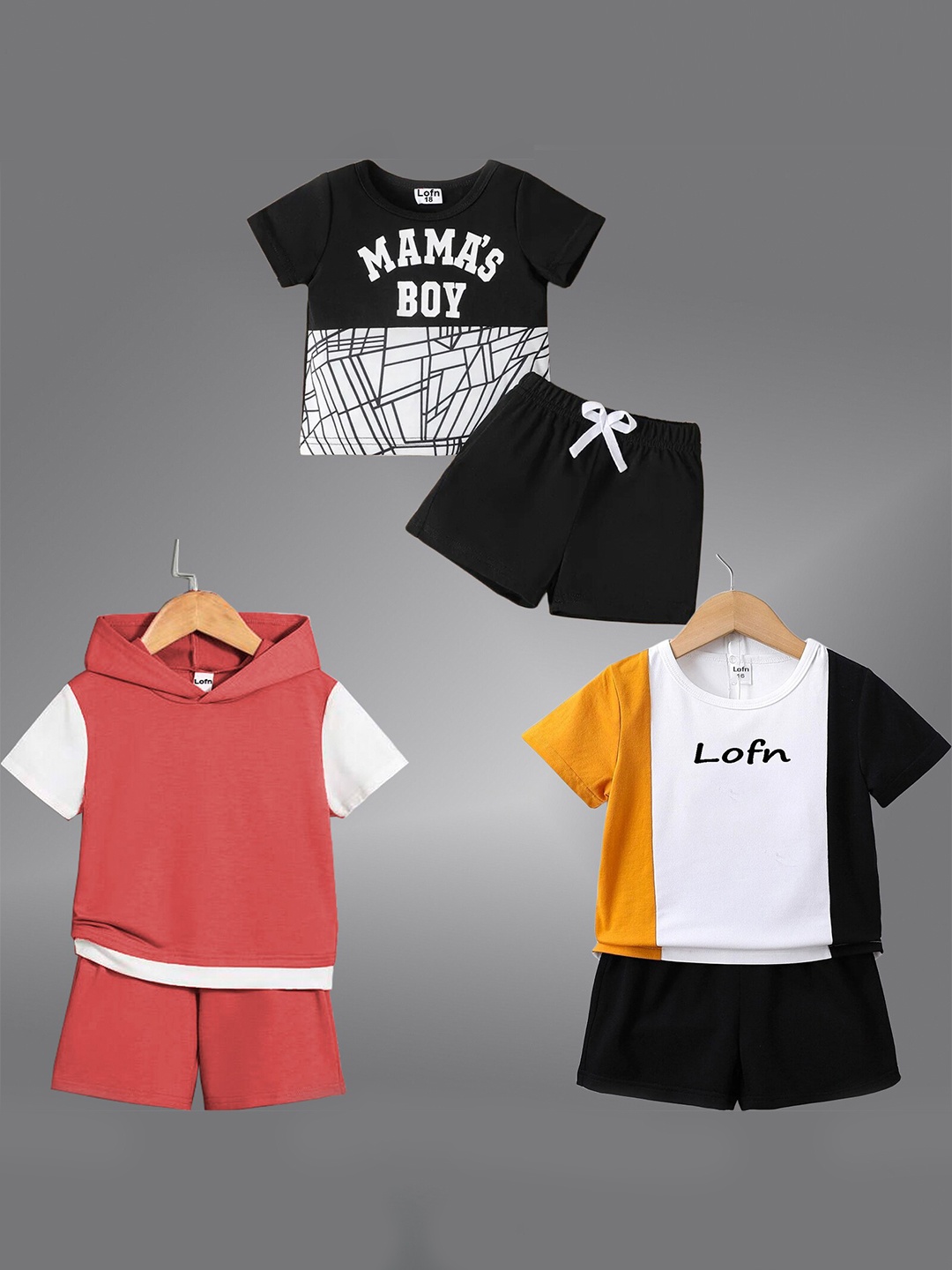 

BAESD Kids Pack Of 3 Printed Pure Cotton T-shirt with Shorts, Black