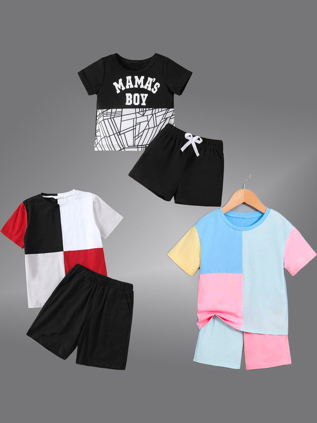 

BAESD Unisex Kids Blue & Pink Colourblocked T-shirt with Shorts