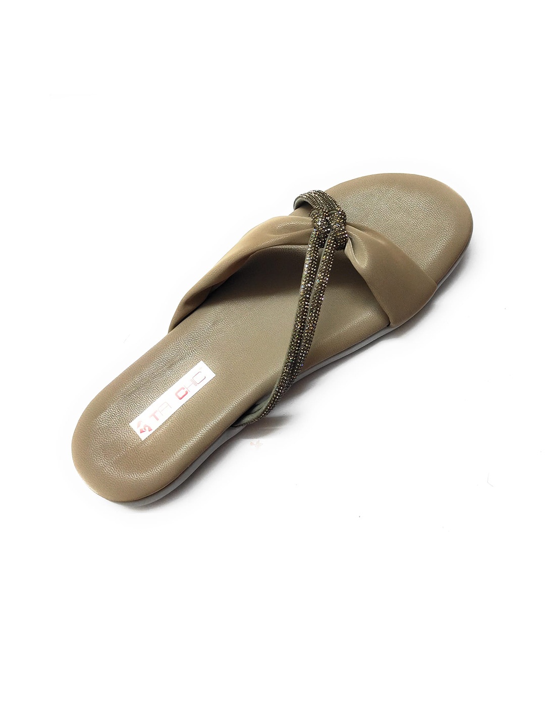 

Ta Chic Embellished Open Toe Flats, Tan