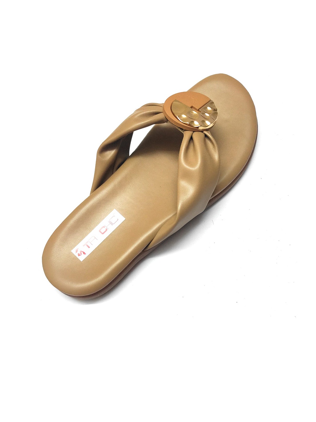 

Ta Chic Open Toe T-Strap Flats, Tan
