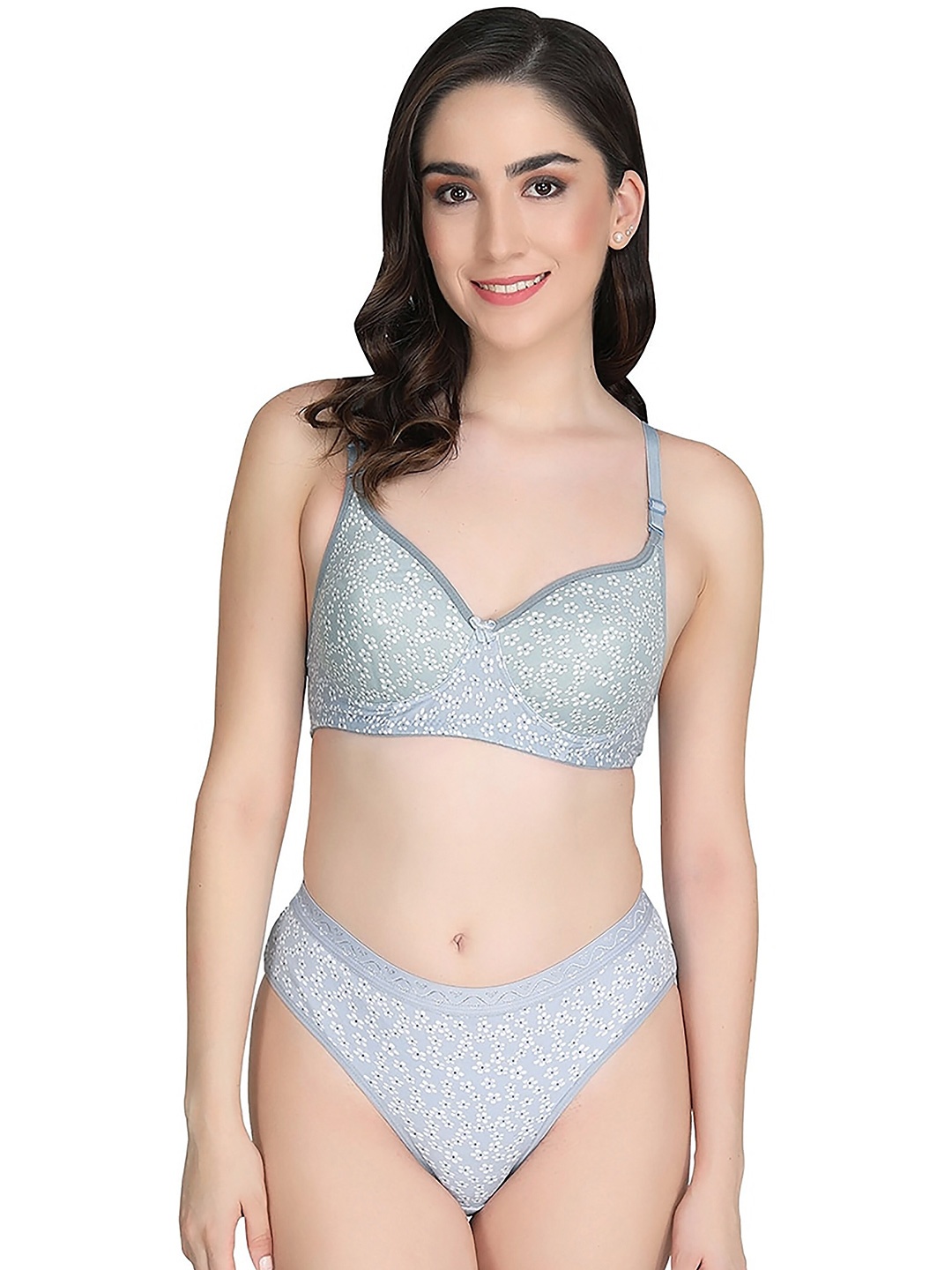 

AROUSY Printed Cotton Lingerie Set, Grey