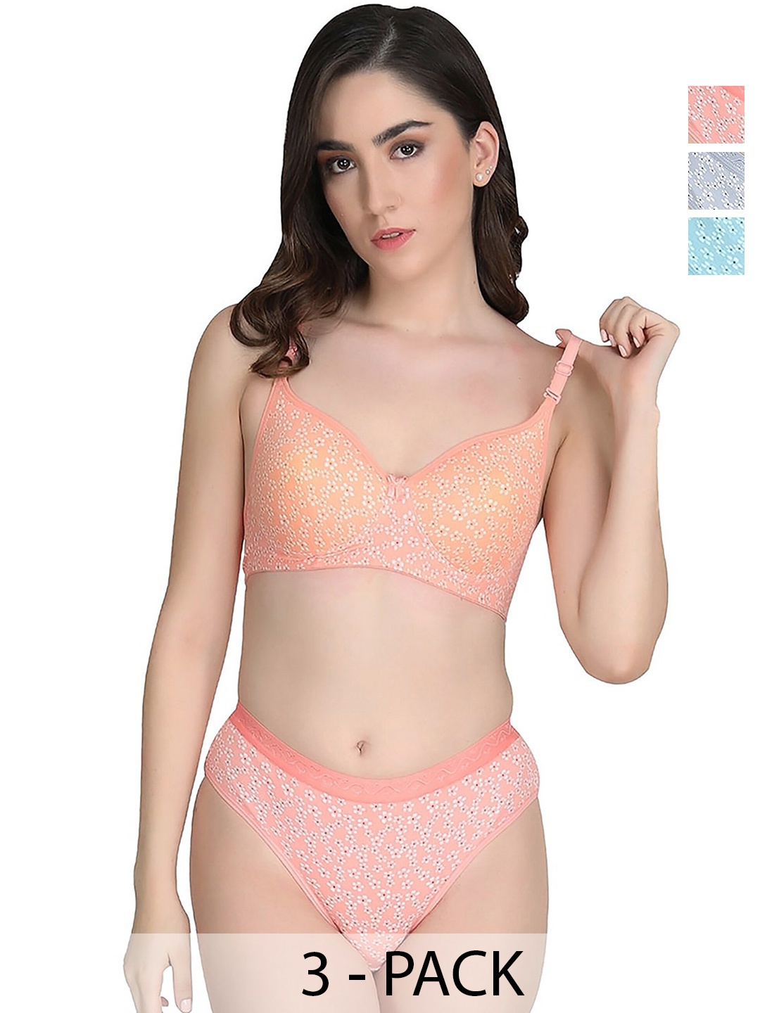 

PIBU Pack Of 3 Printed Cotton Lingerie Set, Orange