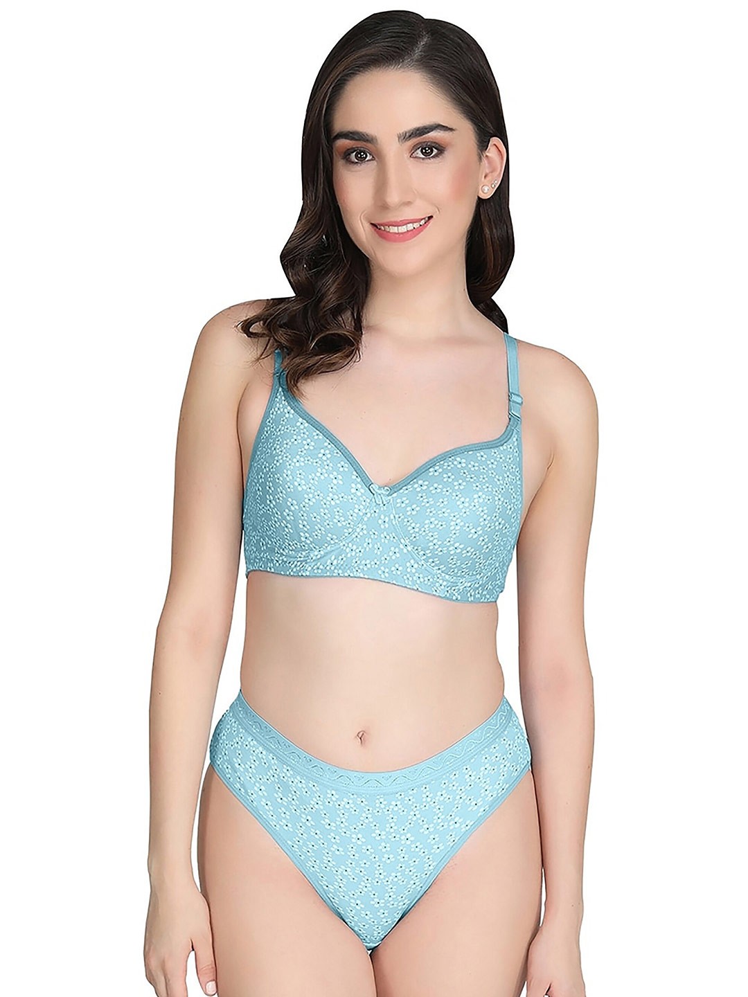 

Aamarsh Printed Lightly Padded Cotton Bra With Briefs, Blue