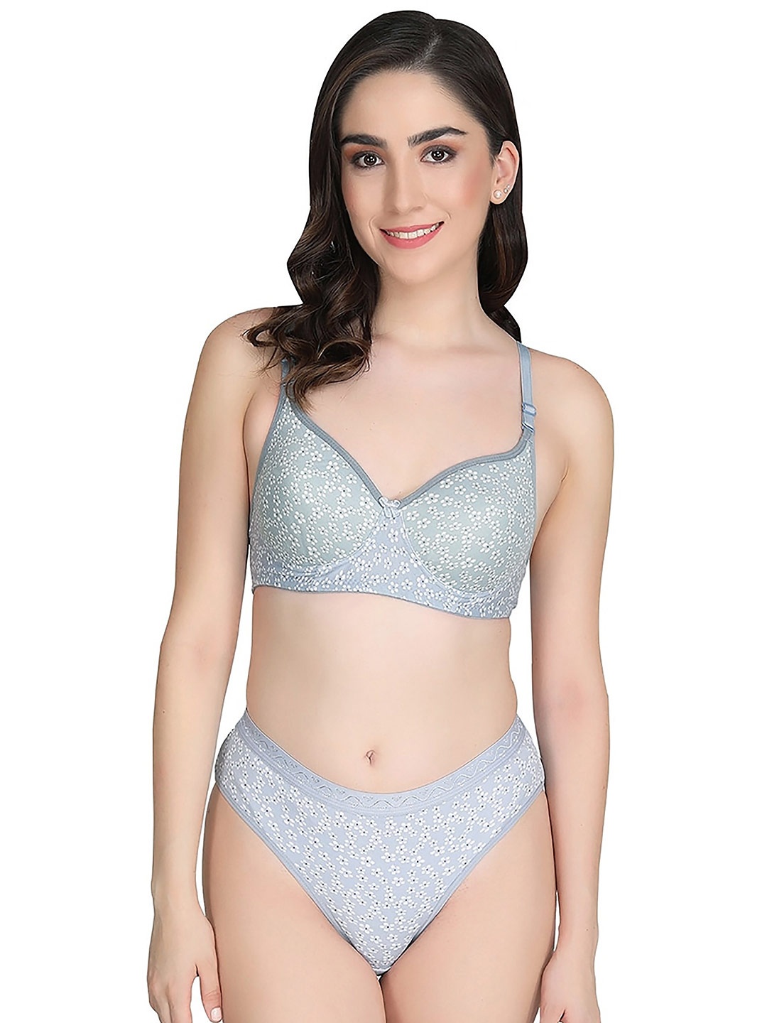 

Aamarsh Printed Lightly Padded Cotton Bra With Briefs, Grey