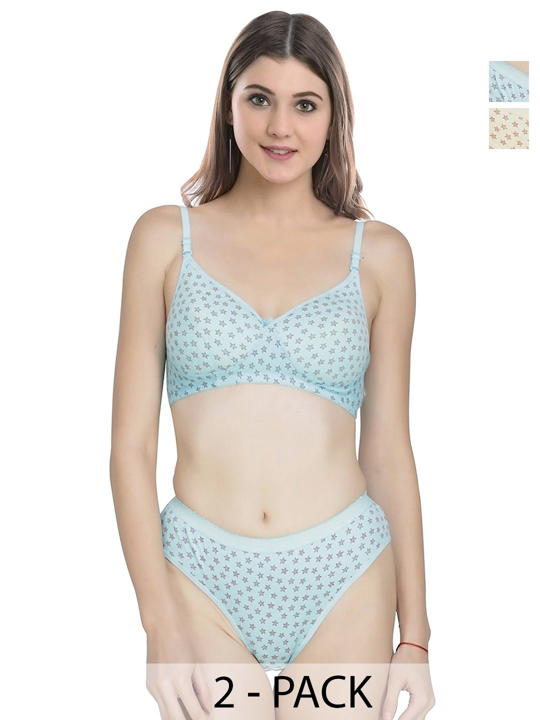 

AROUSY Pack Of 2 Printed Brief Lingerie Set, Blue
