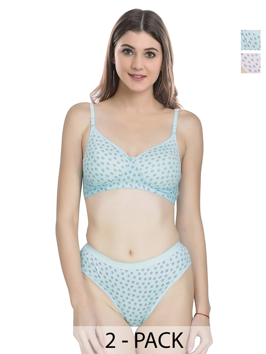 

AROUSY Pack Of 2 Printed Brief Lingerie Set, Blue