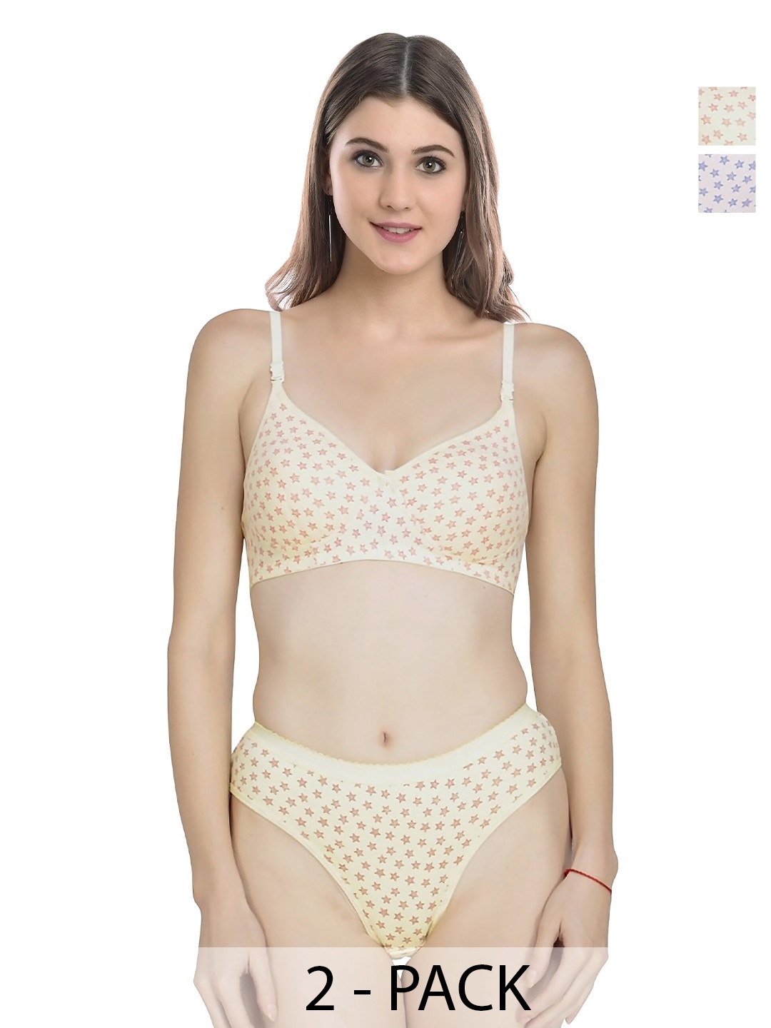 

PIBU Pack Of 2 Printed Cotton Lingerie Set, White