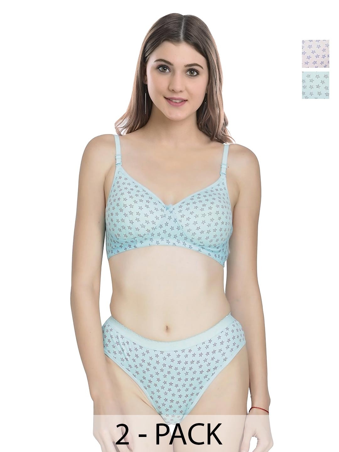 

Aamarsh Pack Of 2 Printed Lightly Padded Cotton Bra With Briefs, Pink