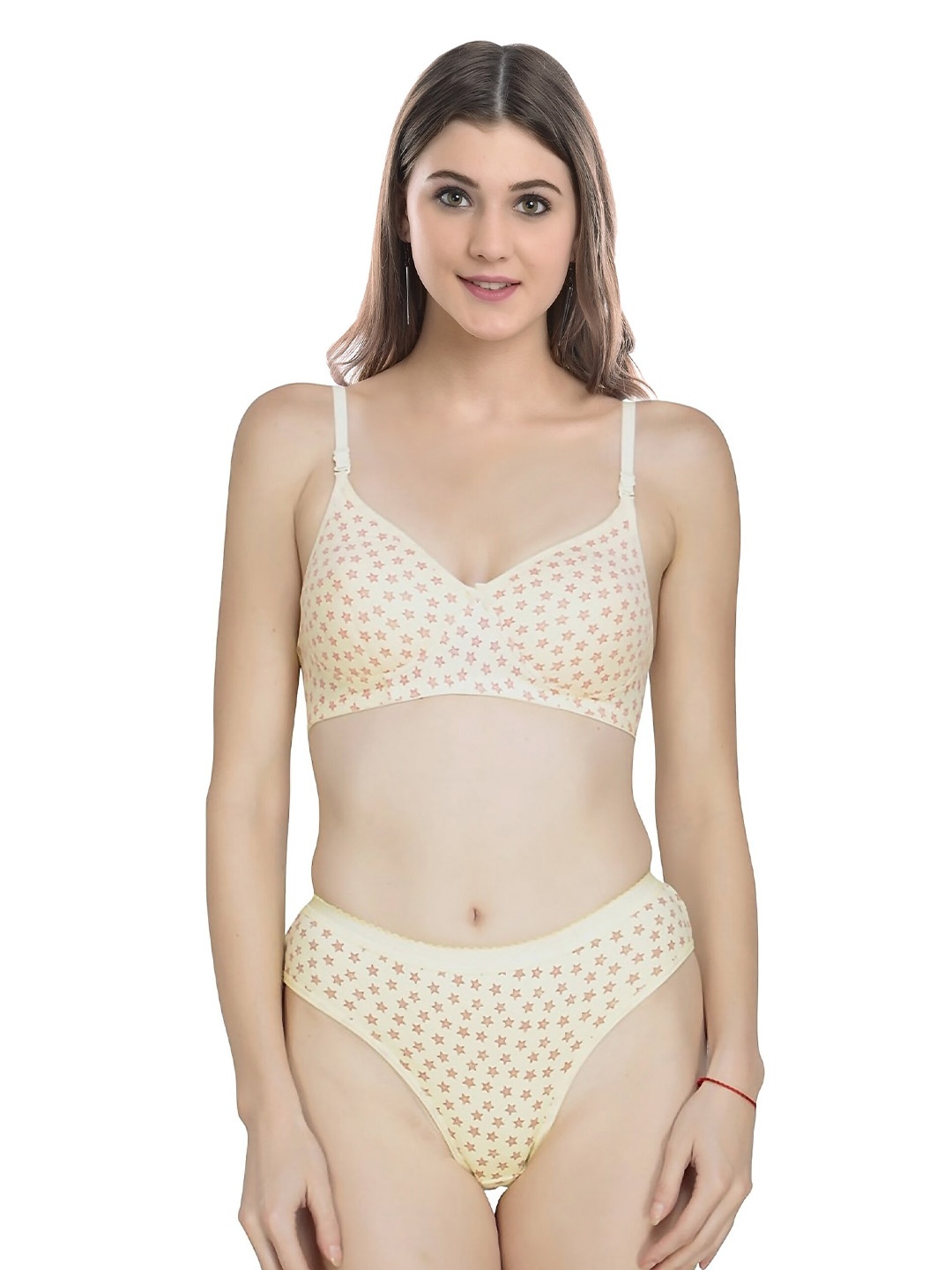 

Aamarsh Printed Lightly Padded Cotton Bra With Briefs, Yellow