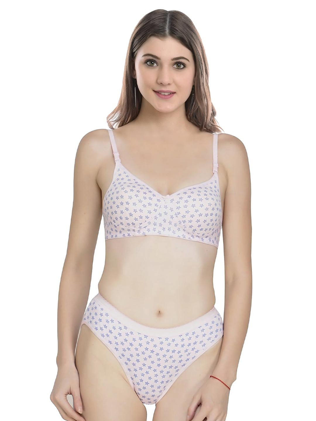

Aamarsh Printed Lightly Padded Cotton Bra With Briefs, Pink