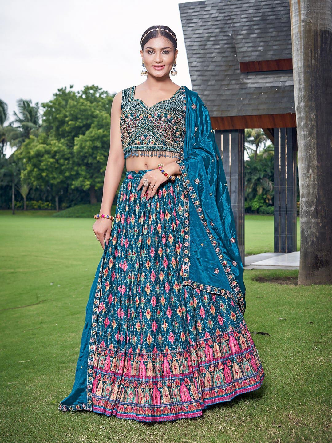 

Chandbaali Embroidered Ready to Wear Lehenga & Blouse With Dupatta, Blue