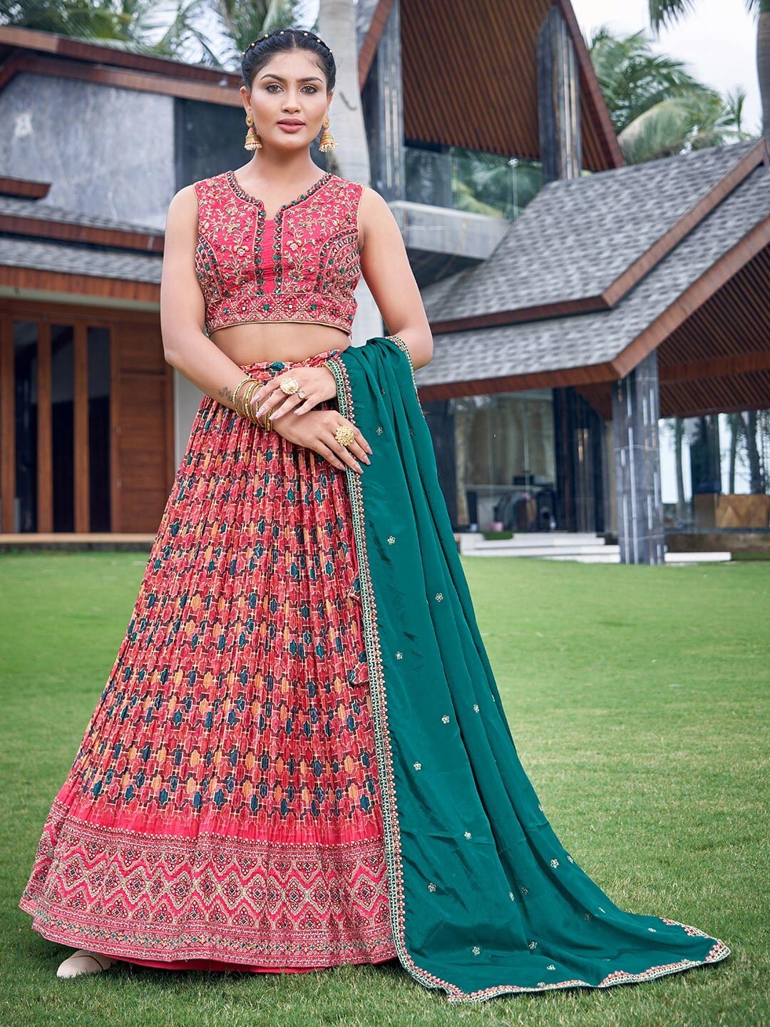 

Chandbaali Embroidered Sequined Ready to Wear Lehenga & Blouse With Dupatta, Pink