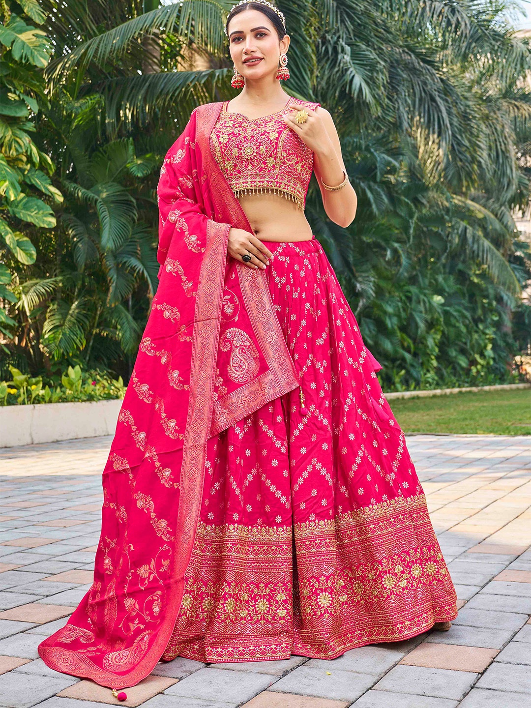 

Chandbaali Embroidered Sequined Ready to Wear Lehenga & Blouse With Dupatta, Pink