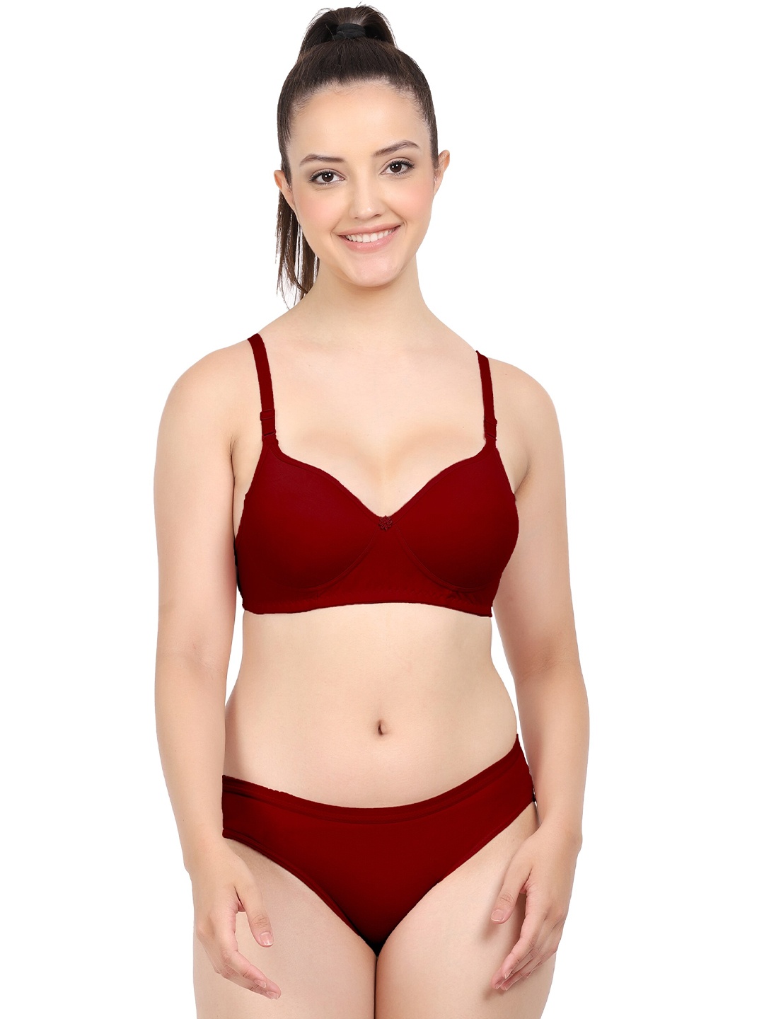 

AROUSY Lightly Padded Cotton Lingerie Set, Maroon
