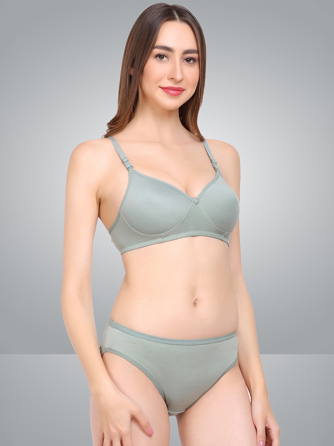

AROUSY Lightly Padded Cotton Lingerie Set, Green