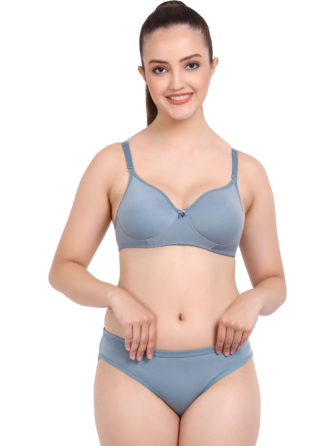 

AROUSY Lightly Padded Cotton Lingerie Set, Blue