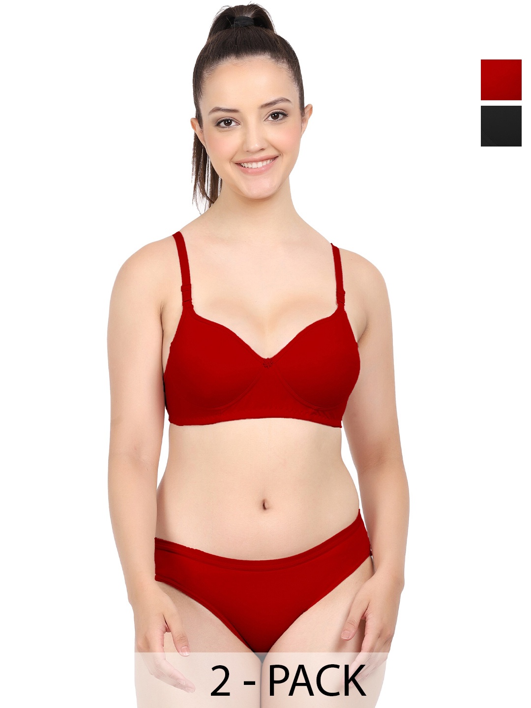 

AROUSY Pack Of 2 Cotton Briefs Lingerie Set, Red