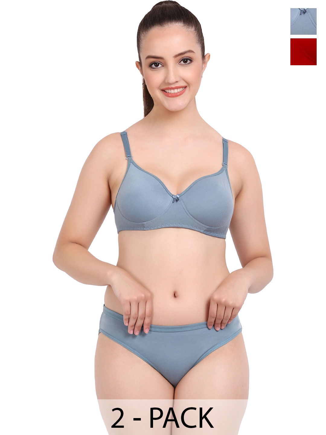 

AROUSY Pack Of 2 Cotton Lingerie Set, Red