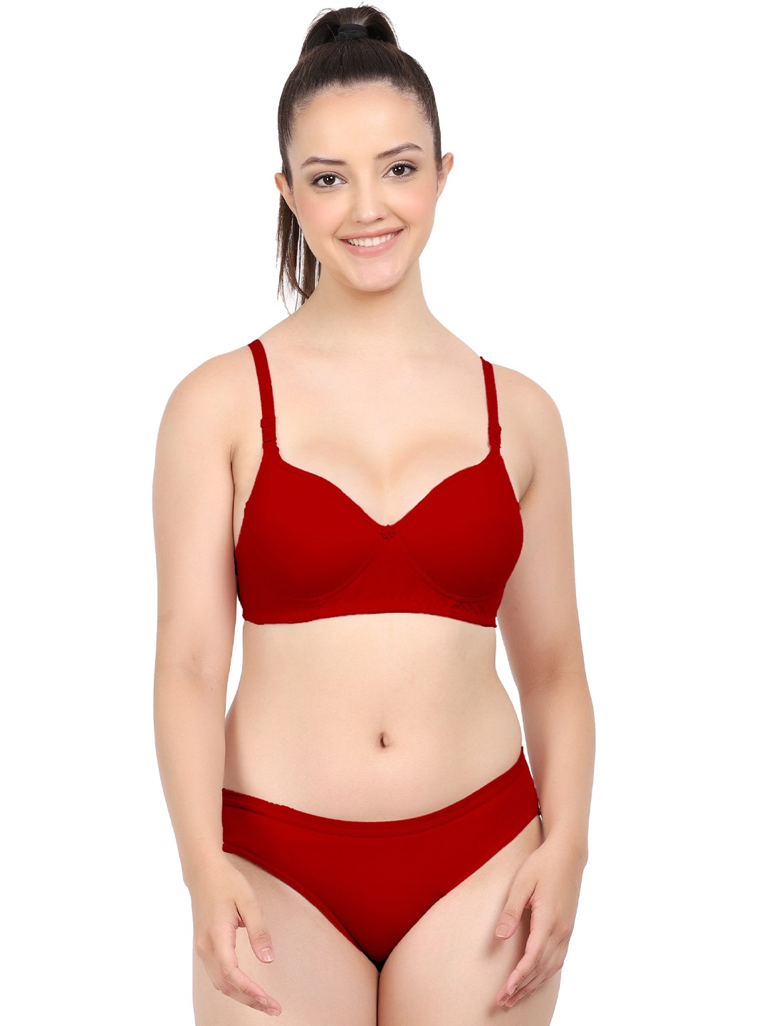 

PIBU Non Padded Cotton Lingerie Set, Red