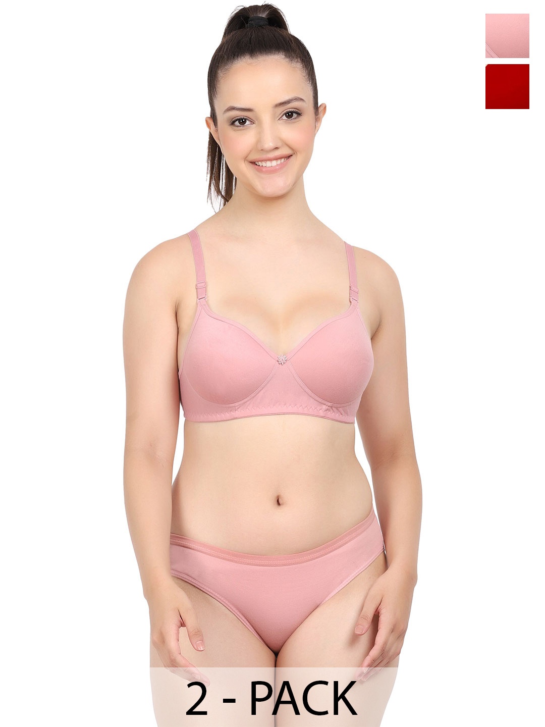 

PIBU Pack of 2 Cotton Lingerie Set, Pink