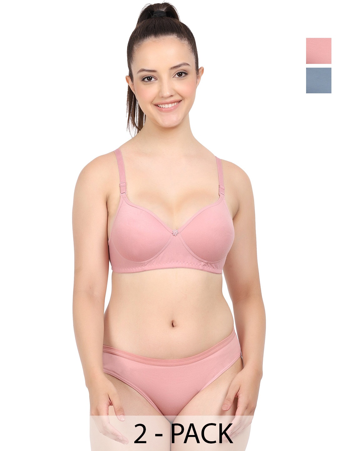 

PIBU Pack Of 2 Non Padded Cotton Lingerie Sets, Pink