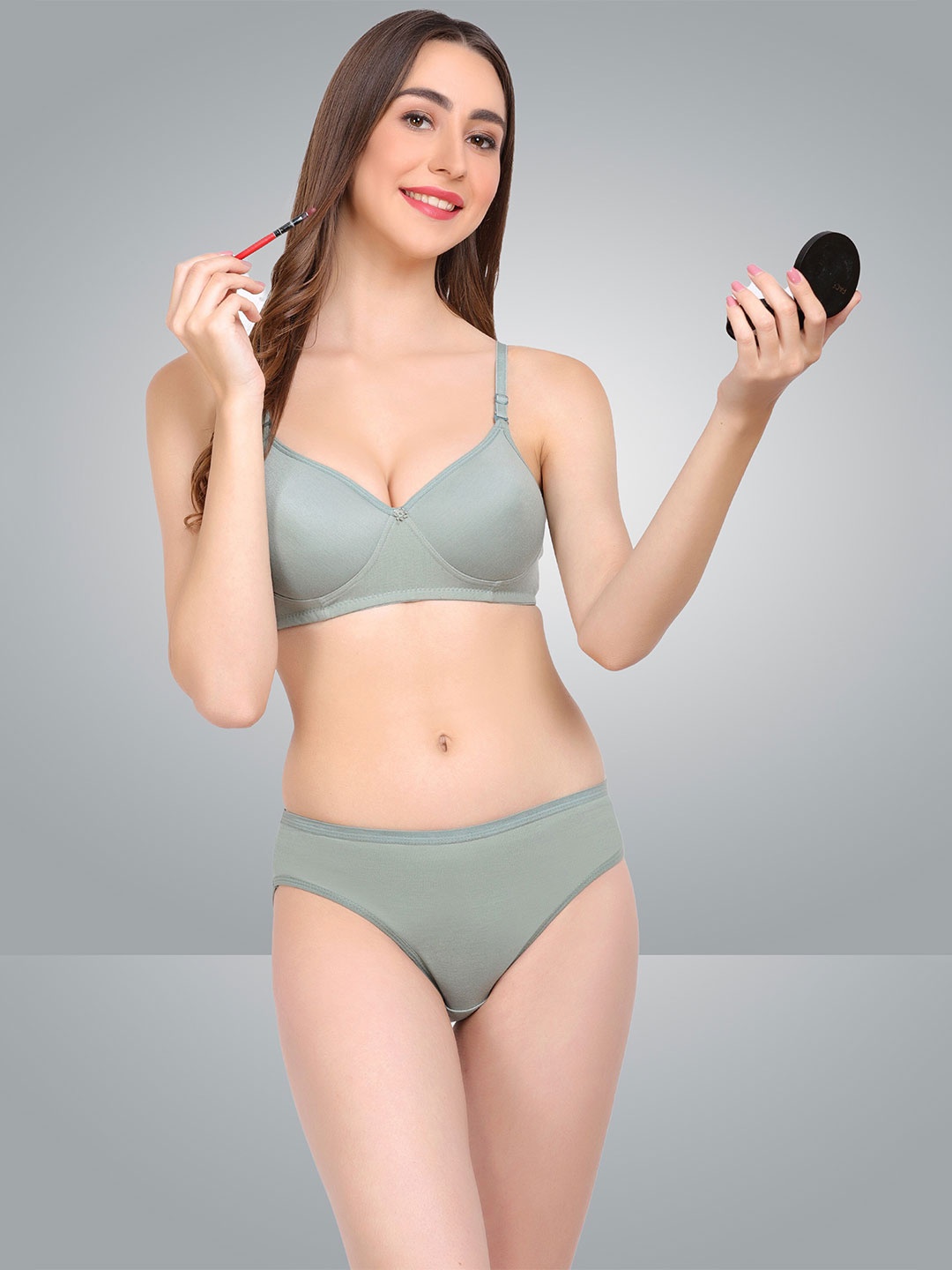 

PIBU Self Design Cotton Brief Lingerie Set, Green
