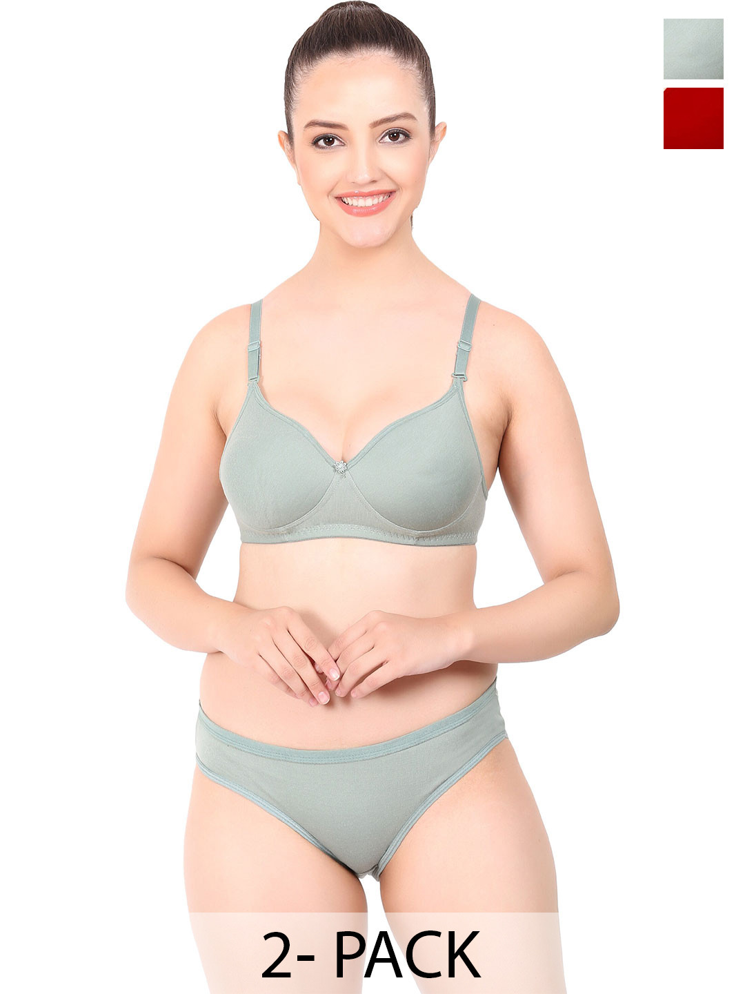 

PIBU Pack of 2 Cotton Lingerie Set, Green
