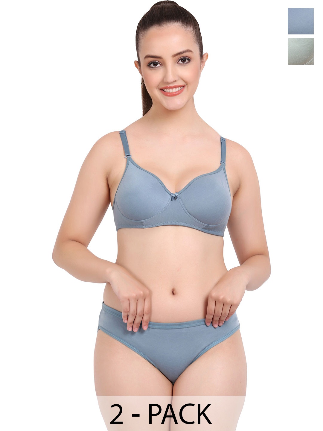 PIBU Pack of 2 Cotton Lingerie Set, Green